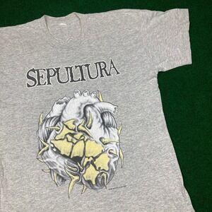 Vintage Sepultura Band Shirt Mens M Gray 1993 Chaos AD Studio Album Promo 90s